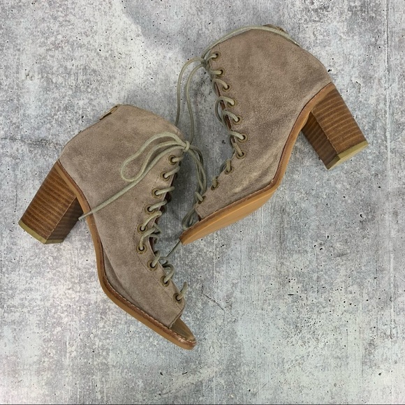 Jeffrey Campbell Taupe CORS Anthropologie Suede Leather PEEP TOE BOOTIES 6 - Picture 11 of 15